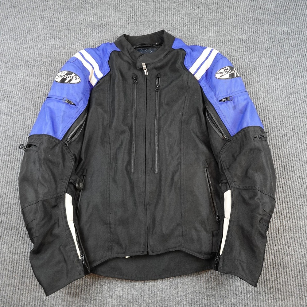 Joe Rocket Jacket Mens Medium Black Blue Motorcycle Padded Lined Zip Riding